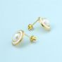 Classic Round Natural Pearl Enamel 925 Sterling Silver Stud Earrings