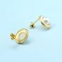 Classic Round Natural Pearl Enamel 925 Sterling Silver Stud Earrings