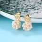 Women Shell Pearls Flowers 925 Sterling Silver Dangling Earrings