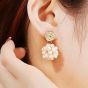 Women Shell Pearls Flowers 925 Sterling Silver Dangling Earrings