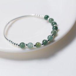 Fashion Green Natural Crystal Bead 925 Sterling Silver Bracelet