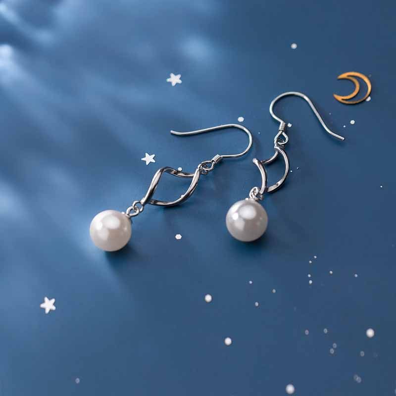 Office Shell Pearls Rotating 925 Sterling Silver Dangling Earrings