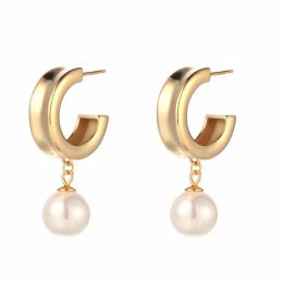 Fashion Round Shell Pearl 925 Sterling Silver Dangling Earrings